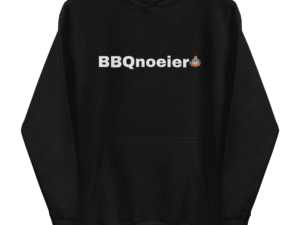BBQnoeier zwarte hoodie met logo, perfect voor BBQ en kamado liefhebbers